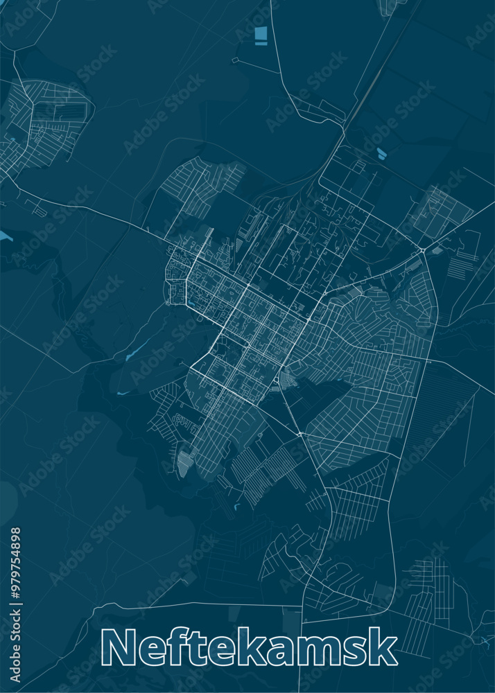 Fototapeta premium Neftekamsk, Russia artistic blueprint map poster