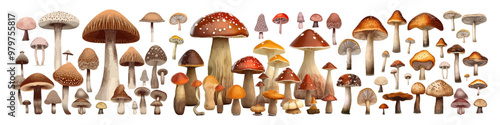 Hand drawn mushrooms collection. Mushrooms plants.