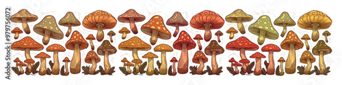Hand drawn mushrooms collection. Mushrooms plants.