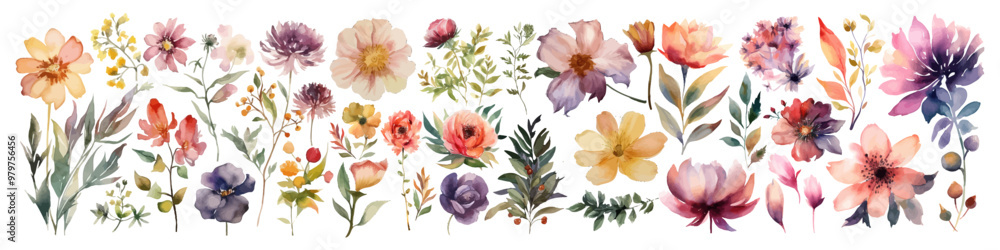 Fototapeta premium Watercolor vector flowers. Botanical illustration. Wild bouquet.