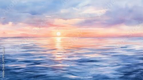 Sunset over calm blue ocean water.