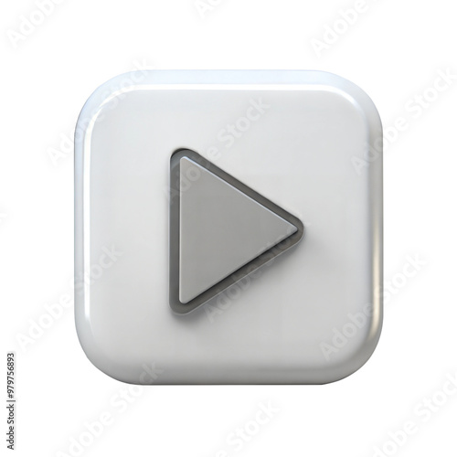 3D square play button icon on black background, symbolizing digital media control and playback. photo