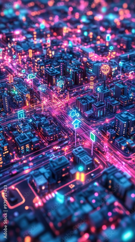 Obraz premium Urban Web of Intelligence, Smart Cities and IoT Integration
