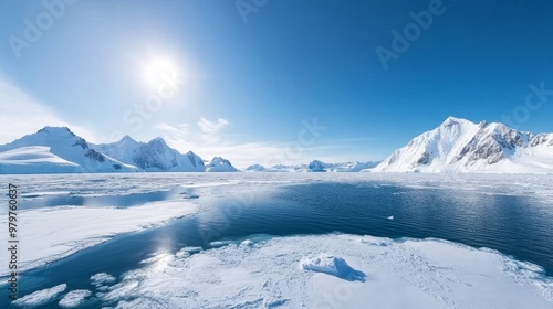 Antarctic frozen sea, polar chill, icy landscape.