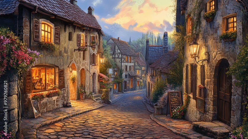 Obraz premium A cobblestone street winding through a quaint town.