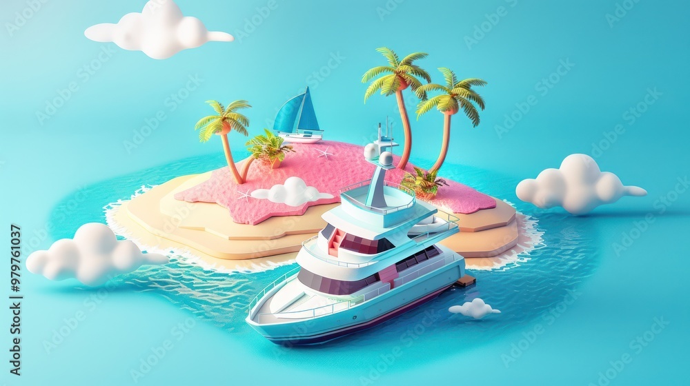 Obraz premium Luxury Yacht at Tropical Island