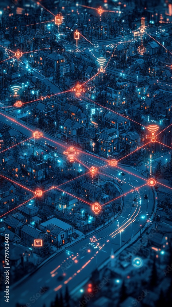 Fototapeta premium Urban Web of Intelligence, Smart Cities and IoT Integration