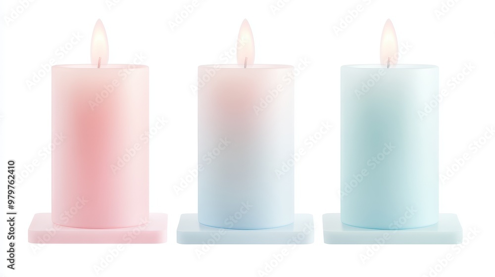 Three candles of different colors are lit up Three candles of different colors are lit up