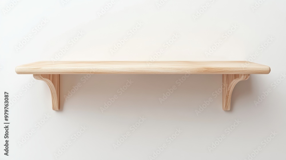 A wooden shelf with no items on it A wooden shelf with no items on it