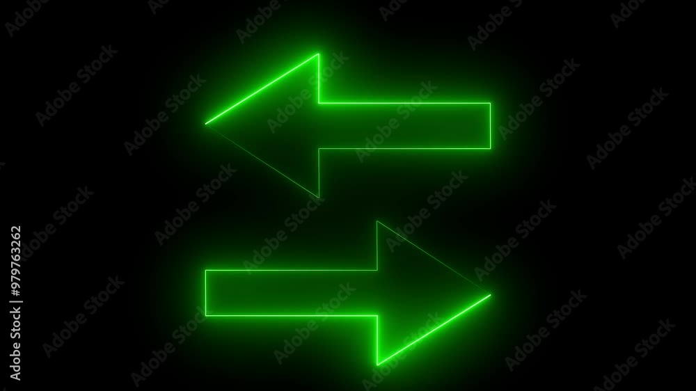 green color abstract neon line glowing double arrow animation. 4k video on display . green color abstract neon line glowing double arrow animation. 4k video on display .