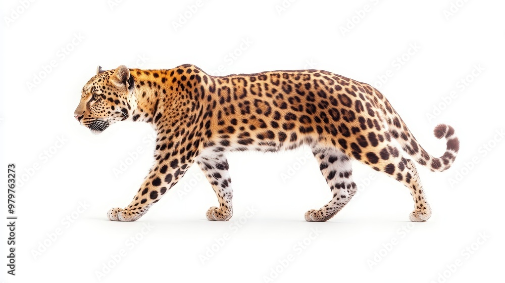Obraz premium A leopard is walking on a white background