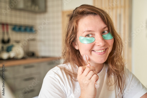 Morning skincare routine with eye patches for a fresh and radiant start to the day