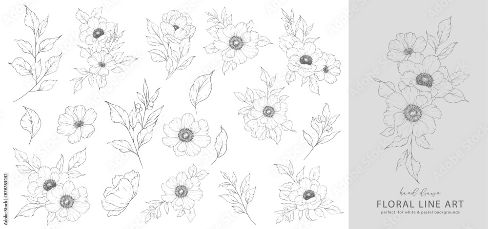 Ink Flower Drawing. Floral Line Art. Anemone Line Art Illustration. Line Art Bouquet. Fine Line Anemone illustration. Hand Drawn flowers. Botanical Coloring. Wedding invitation flowers Ink Flower Drawing. Floral Line Art. Anemone Line Art Illustration. Line Art Bouquet. Fine Line Anemone illustration. Hand Drawn flowers. Botanical Coloring. Wedding invitation flowers