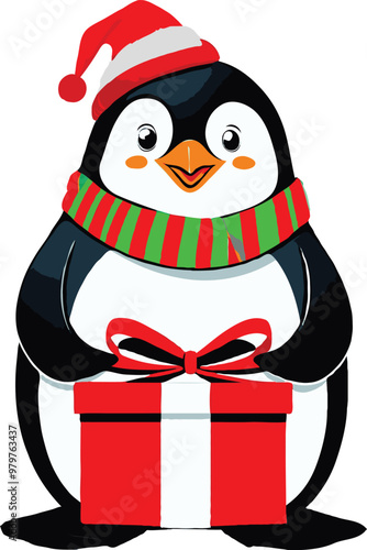 A vector design of pinguin holding a gift for giving