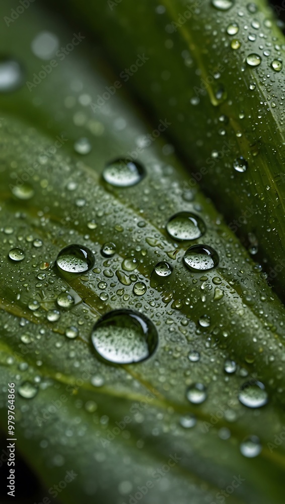 Macro water drops on a banana leaf. Macro water drops on a banana leaf.