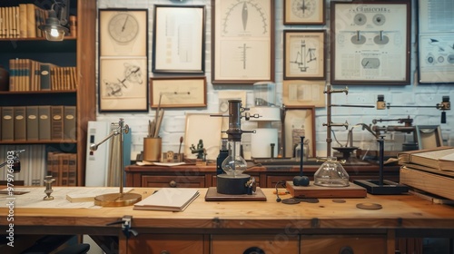 Vintage Workshop Interior with Scientific Equipment