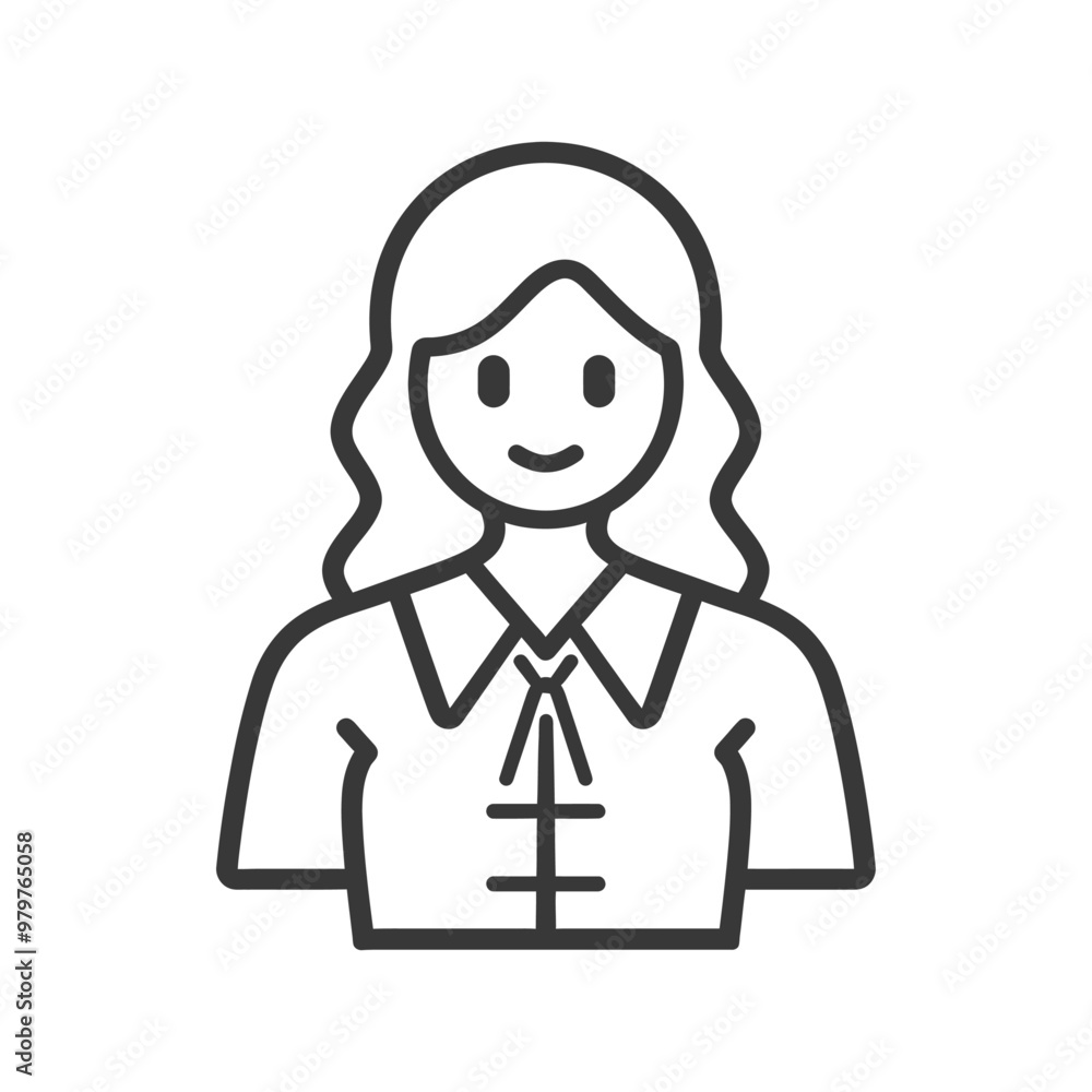 Line Art Illustration of a Woman Wearing a Collared Shirt Line Art Illustration of a Woman Wearing a Collared Shirt