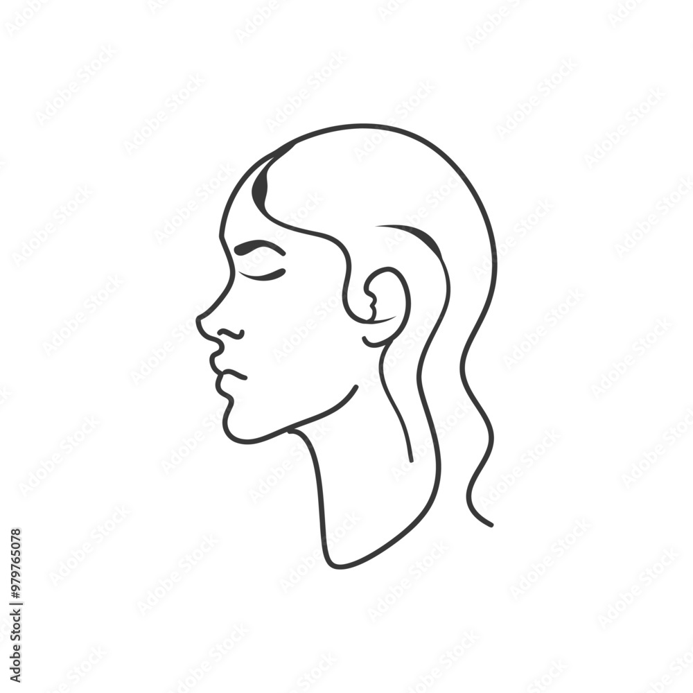Line Art Illustration of a Womans Profile with Closed Eyes Line Art Illustration of a Womans Profile with Closed Eyes
