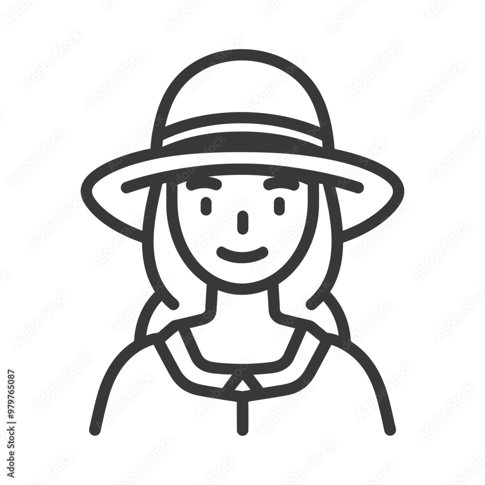 Line art illustration of a woman wearing a hat Line art illustration of a woman wearing a hat