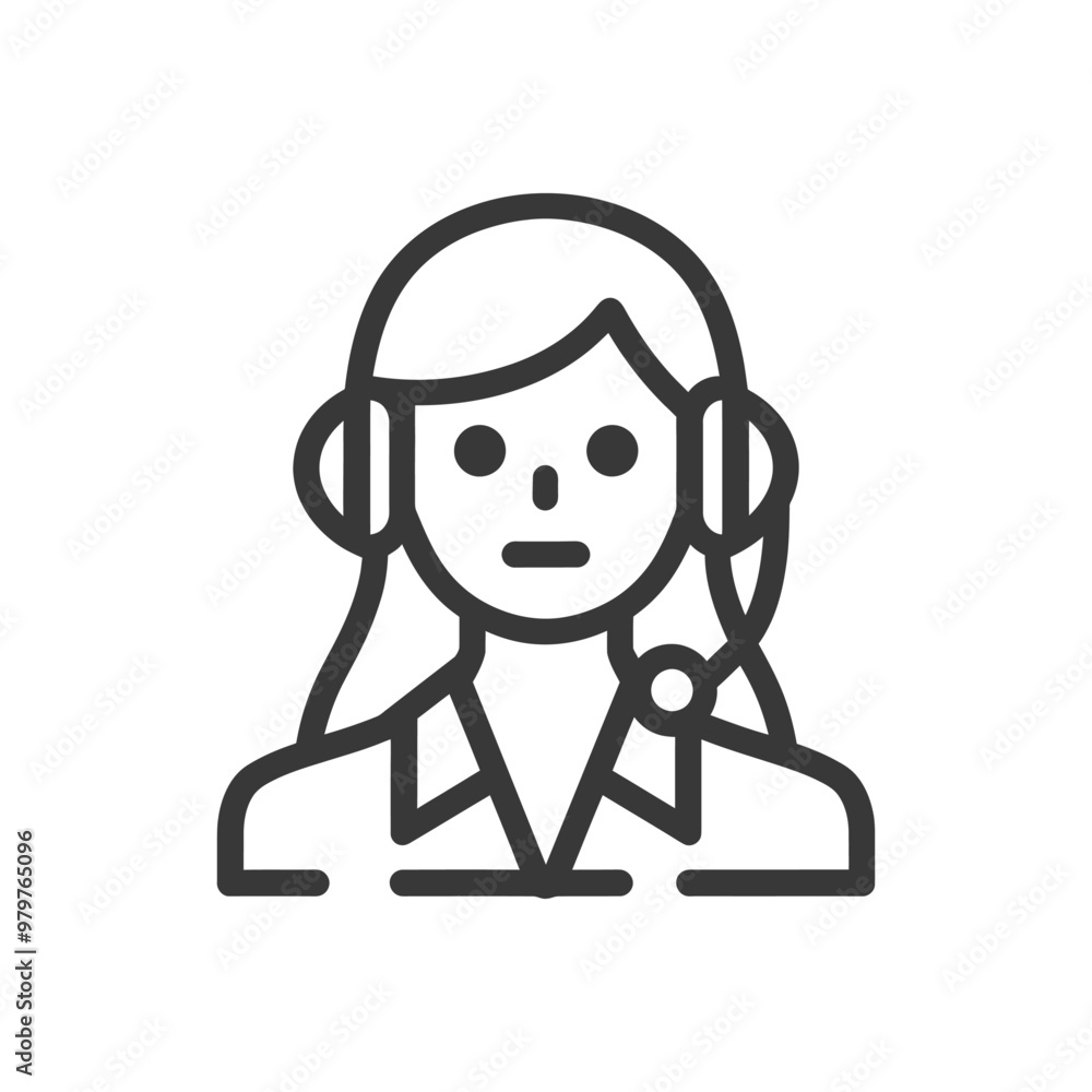 Line art illustration of a woman wearing a headset Line art illustration of a woman wearing a headset