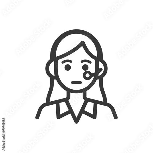 Line art illustration of a woman wearing a headset