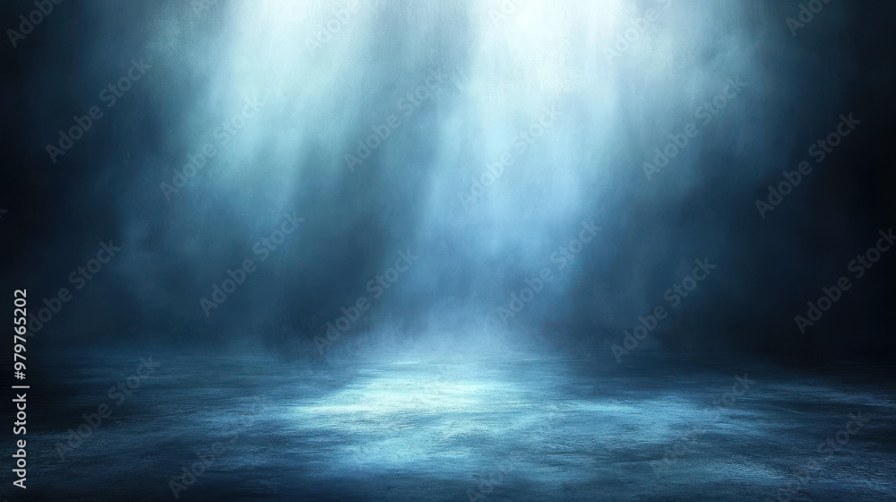 Blue misty underwater scene with ethereal light rays and tranquil water surface
Blue misty underwater scene with ethereal light rays and tranquil water surface