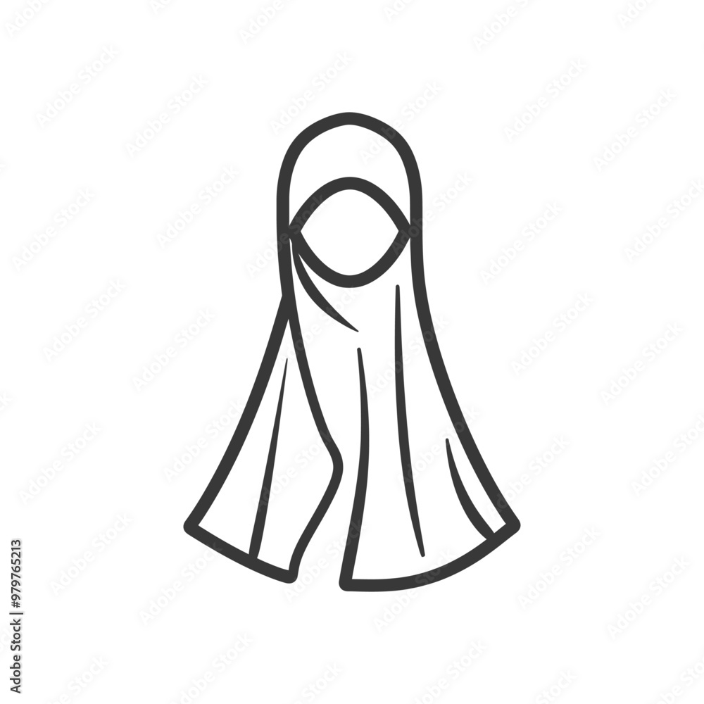 Line art illustration of a woman wearing a hijab Line art illustration of a woman wearing a hijab