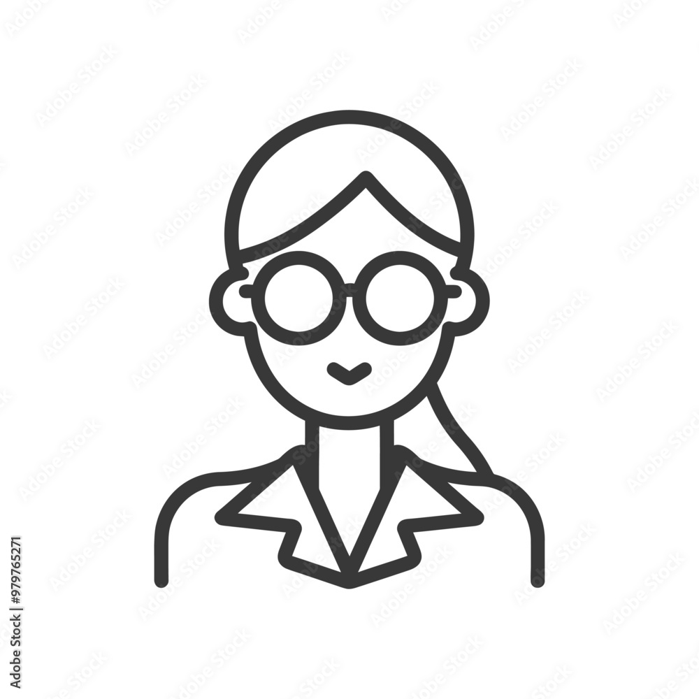 Line Art Illustration of a Woman Wearing Glasses Line Art Illustration of a Woman Wearing Glasses