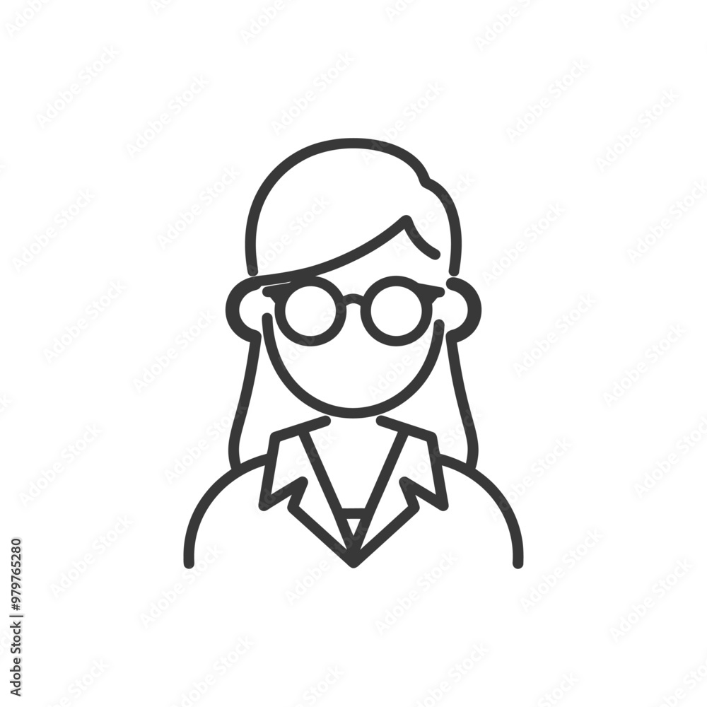 Line Art Illustration of a Woman Wearing Glasses Line Art Illustration of a Woman Wearing Glasses