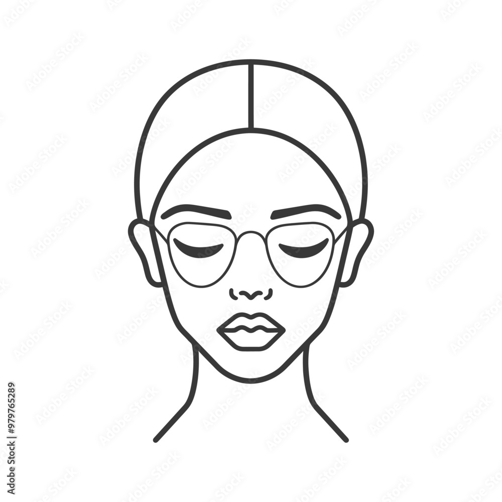 Line Art Illustration of a Woman Wearing Glasses with Closed Eyes Line Art Illustration of a Woman Wearing Glasses with Closed Eyes