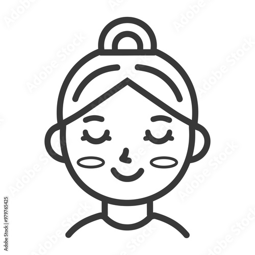 Line art illustration of a woman with closed eyes and a smile