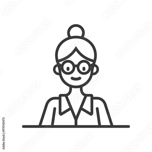 Line Art Illustration of a Woman with Glasses and a Bun