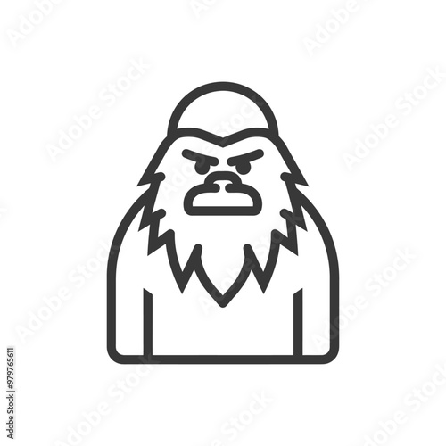 Line Art Illustration of a Yeti with Fur and a Frown
