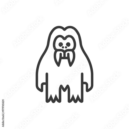 Line art illustration of a yeti with large teeth