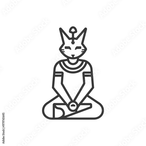 Line Art Illustration of Bastet the Egyptian Goddess with a Cat Head