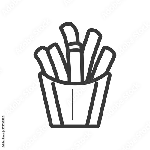 Line Art Illustration of French Fries in a Paper Container