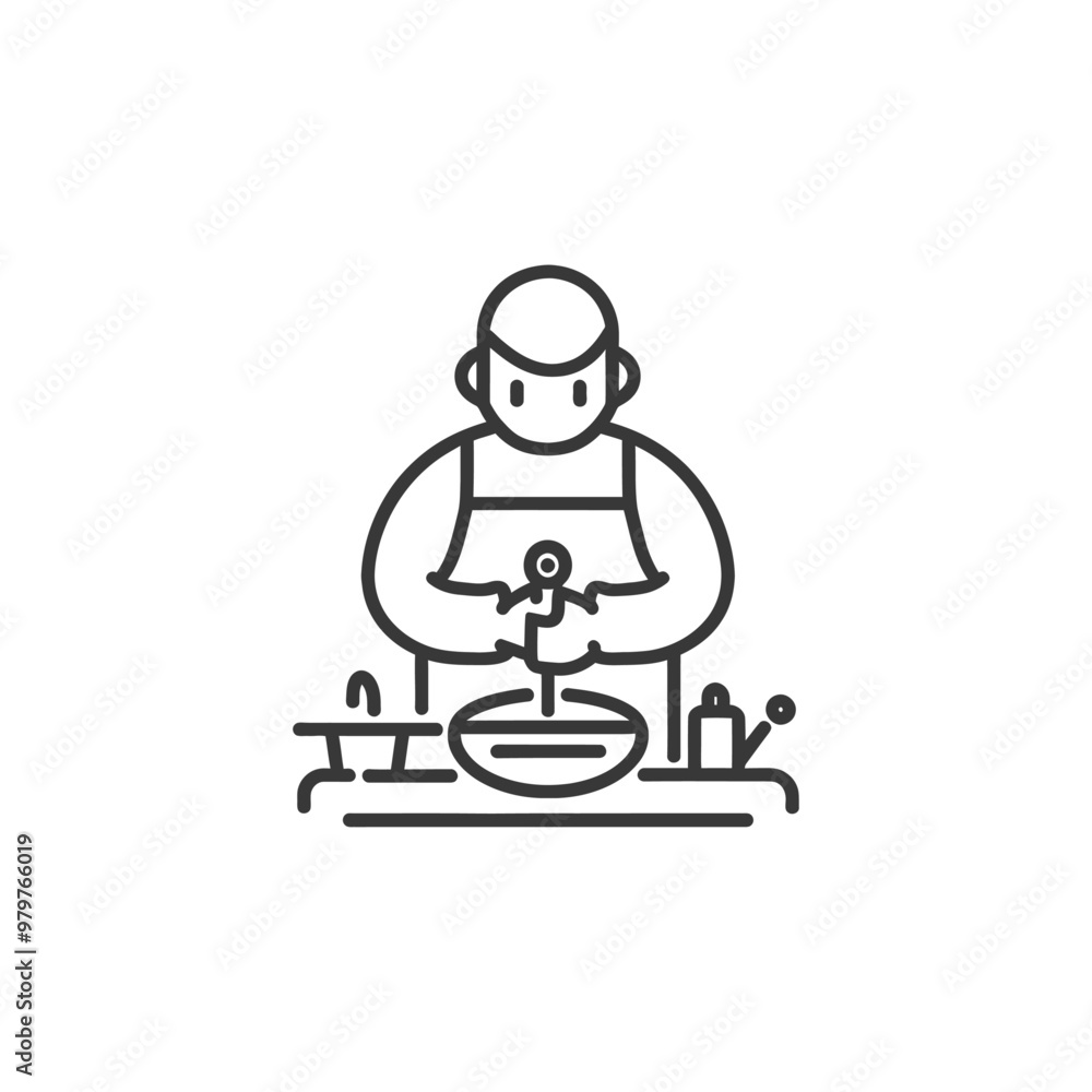 Line Art Illustration of Person Making Pottery