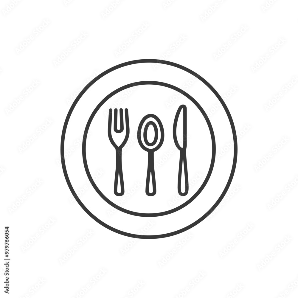 Line Art Illustration of Plate with Fork Spoon and Knife Line Art Illustration of Plate with Fork Spoon and Knife