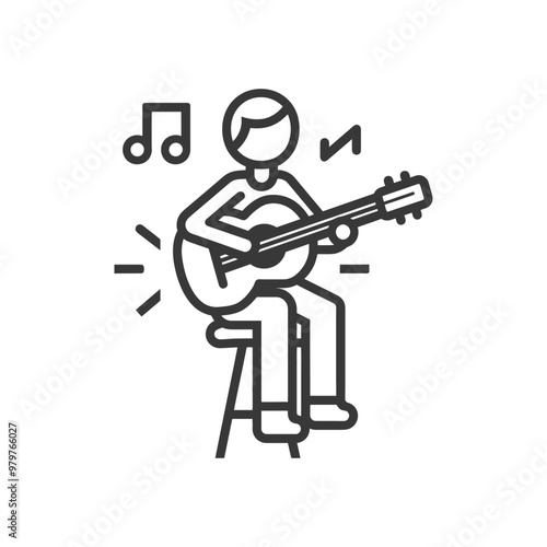 Line Art Illustration of Person Playing Guitar