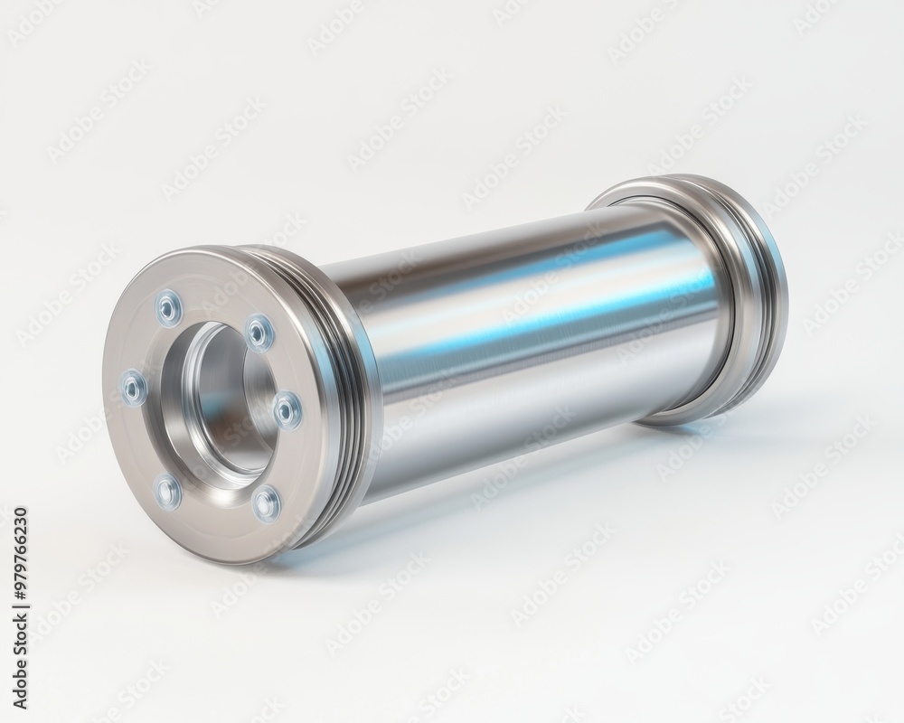 A long silver pipe with a round hole in the middle A long silver pipe with a round hole in the middle