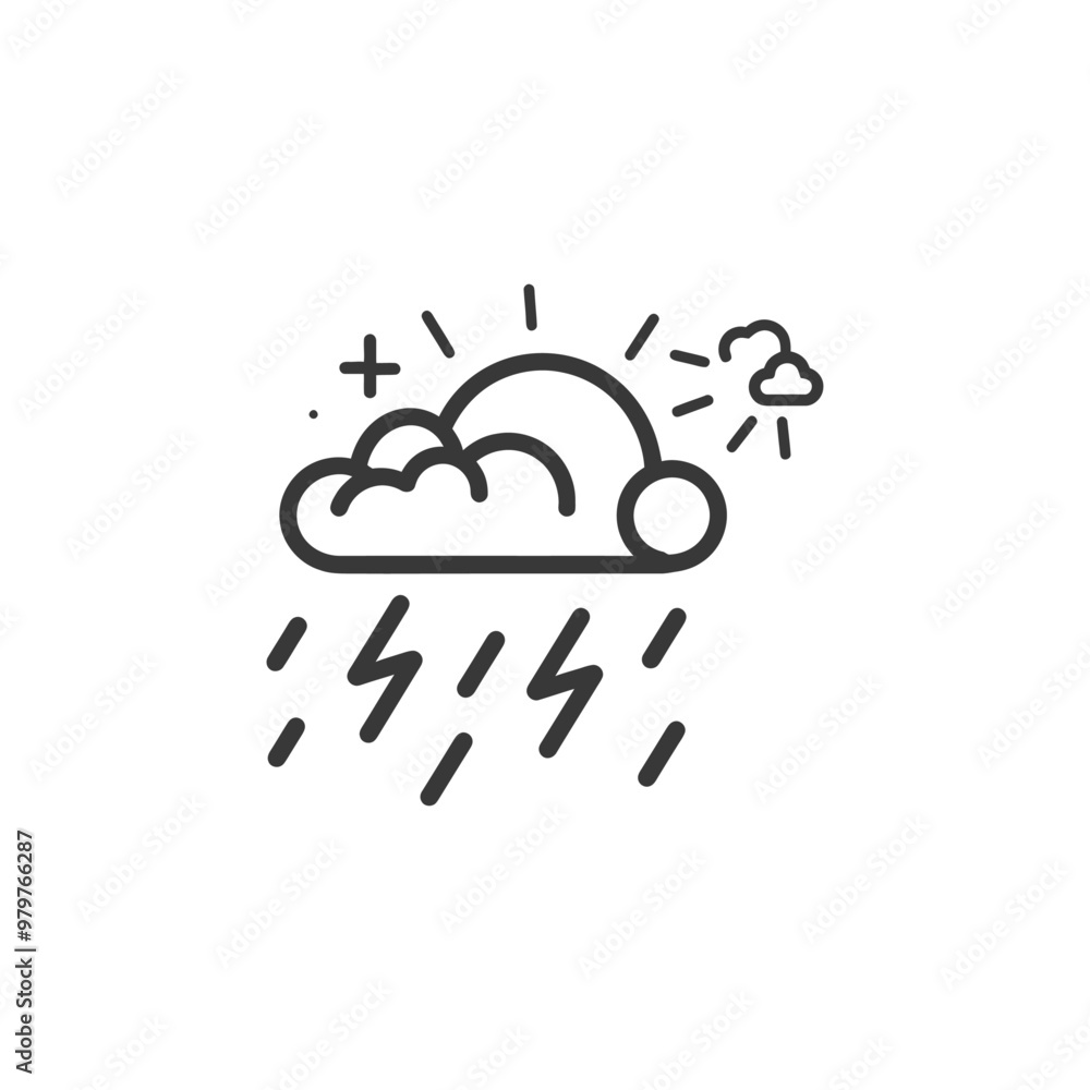 Line Art Illustration of Sun Clouds Lightning and Rain Line Art Illustration of Sun Clouds Lightning and Rain
