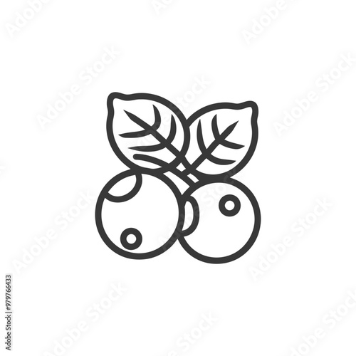 Line Art Illustration of Two Blueberries with Leaves