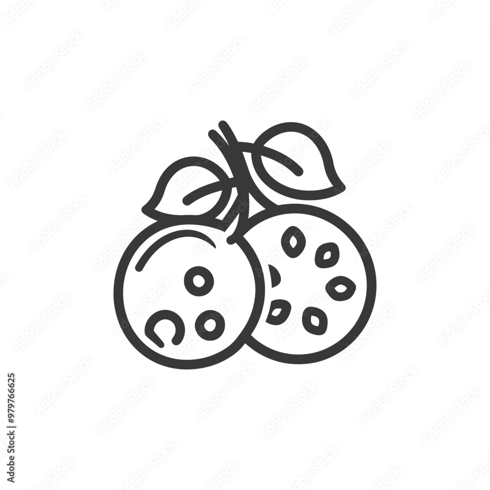Line Art Illustration of Two Whole Oranges with Leaves