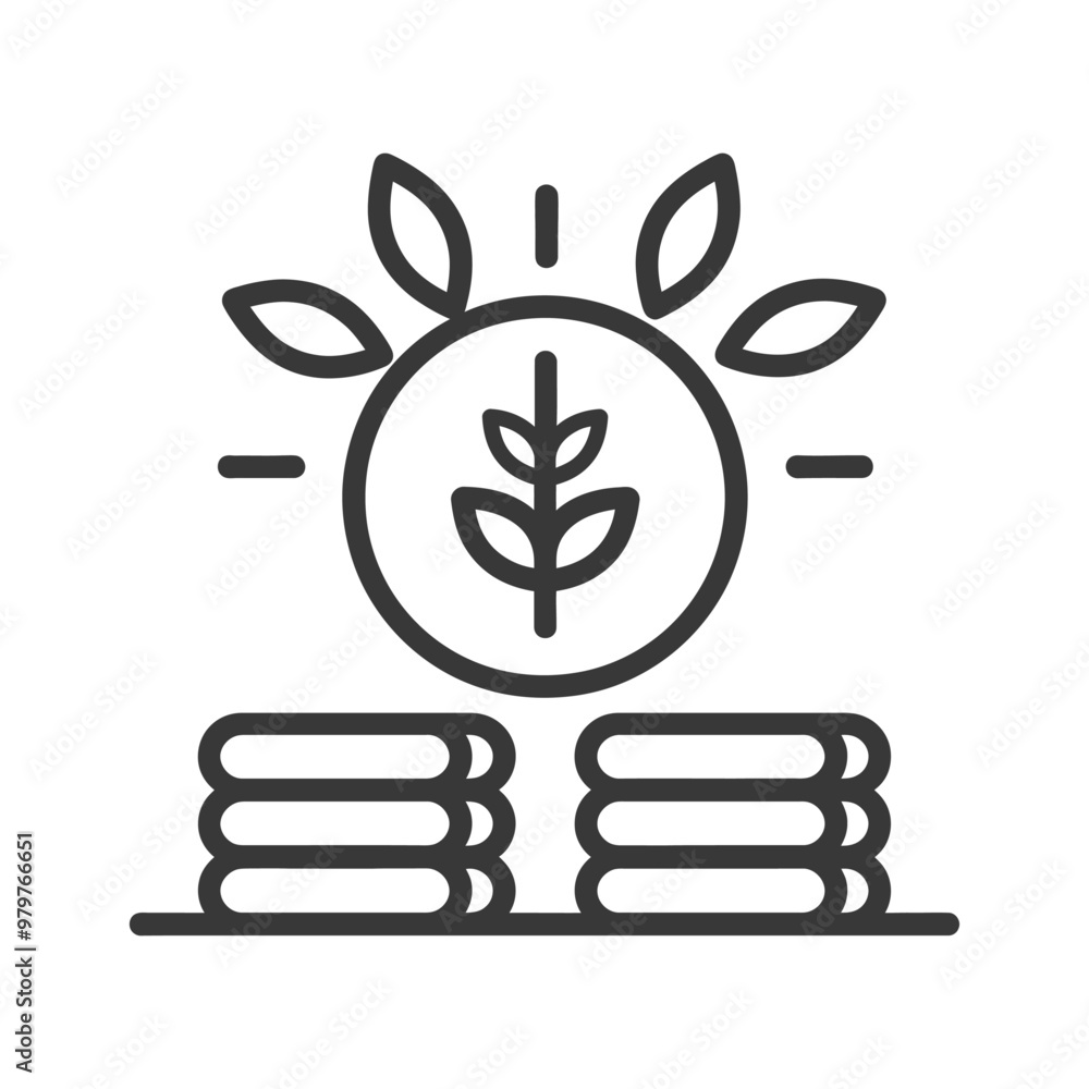 Line Art Illustration of Wheat Stalks Surrounded by Leaves Above a Stack of Books Line Art Illustration of Wheat Stalks Surrounded by Leaves Above a Stack of Books