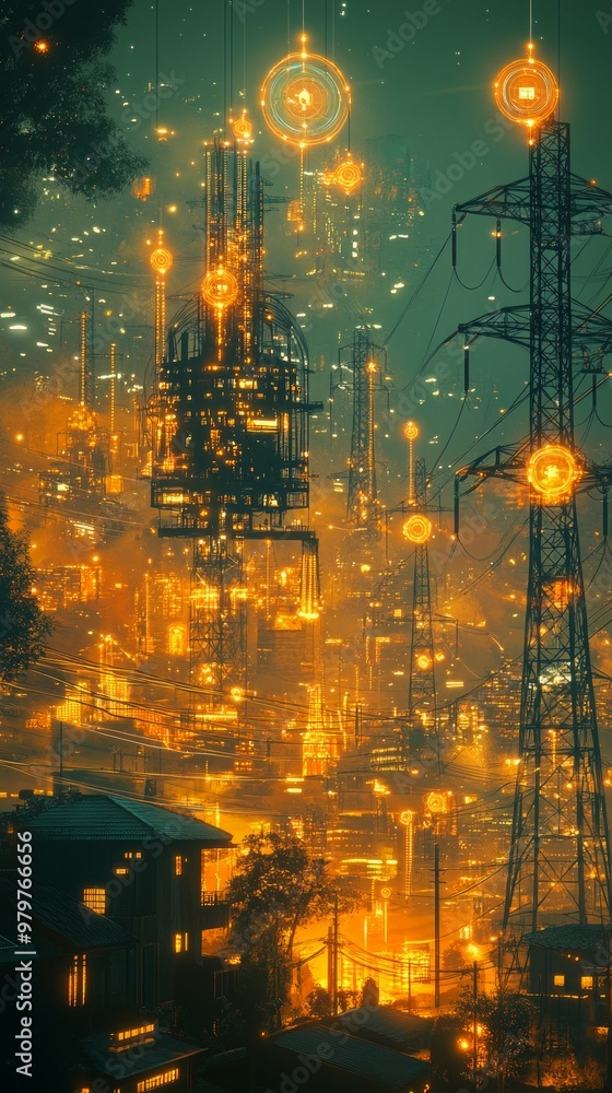Fototapeta premium The Smart Grid, Smart Cities and IoT Integration