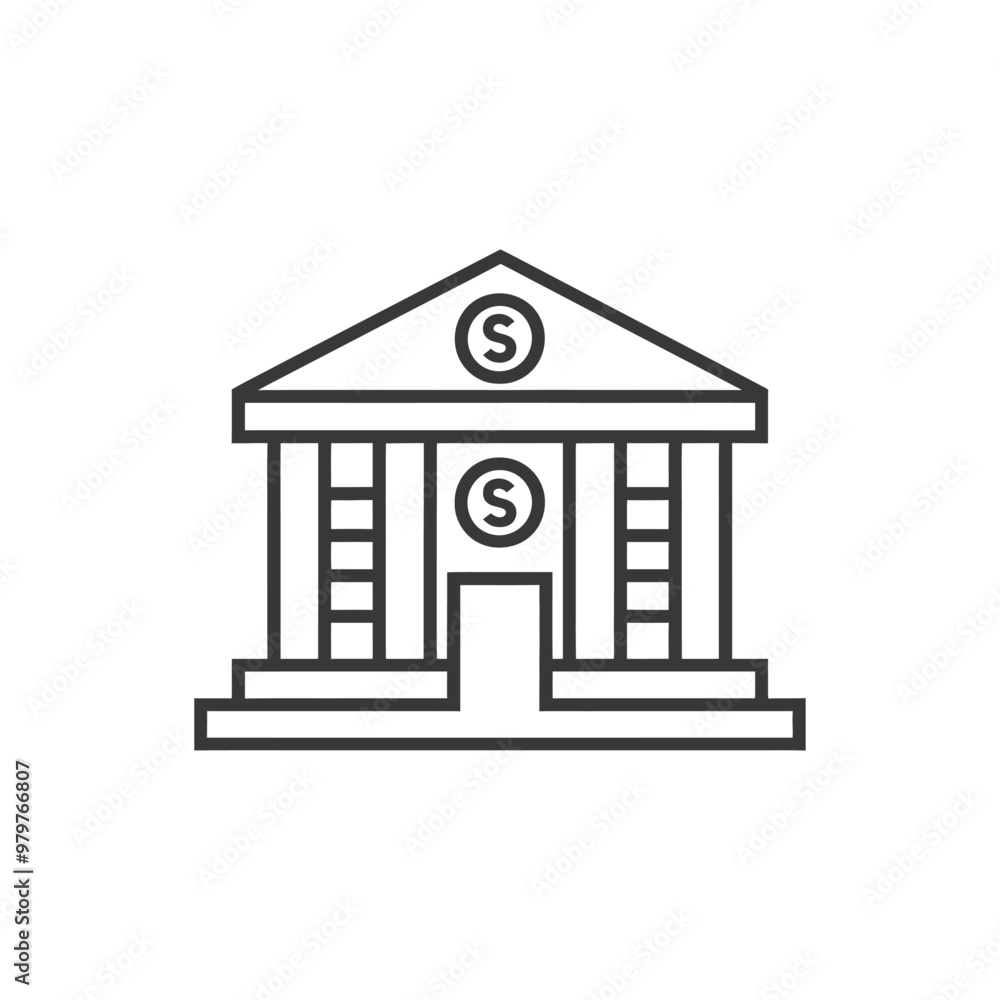 Line drawing icon of a bank building with dollar signs Line drawing icon of a bank building with dollar signs