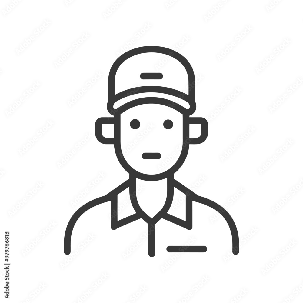 Line drawing icon of a male person wearing a cap and a collared shirt Line drawing icon of a male person wearing a cap and a collared shirt