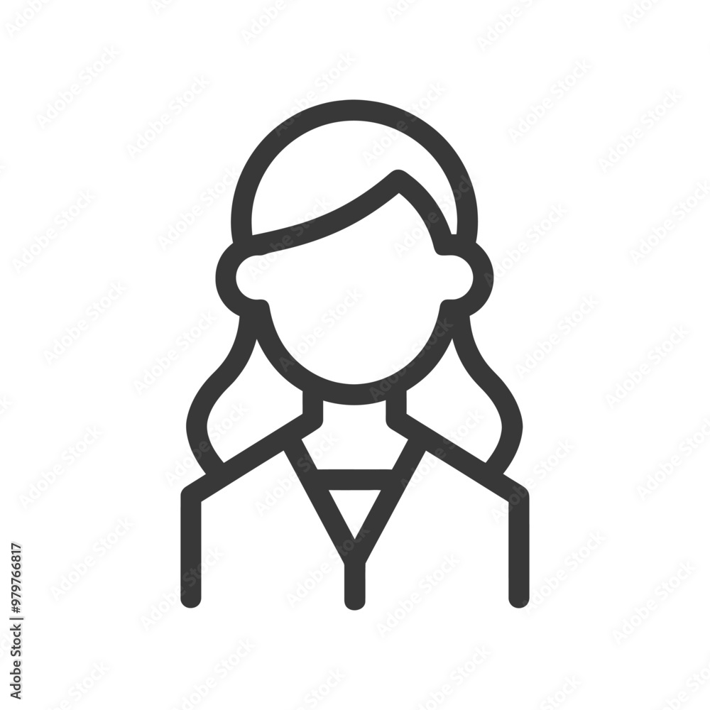 Line drawing icon of a female with long hair Line drawing icon of a female with long hair