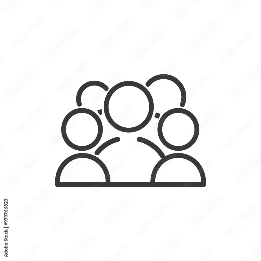 Line drawing icon of three people connected together Line drawing icon of three people connected together