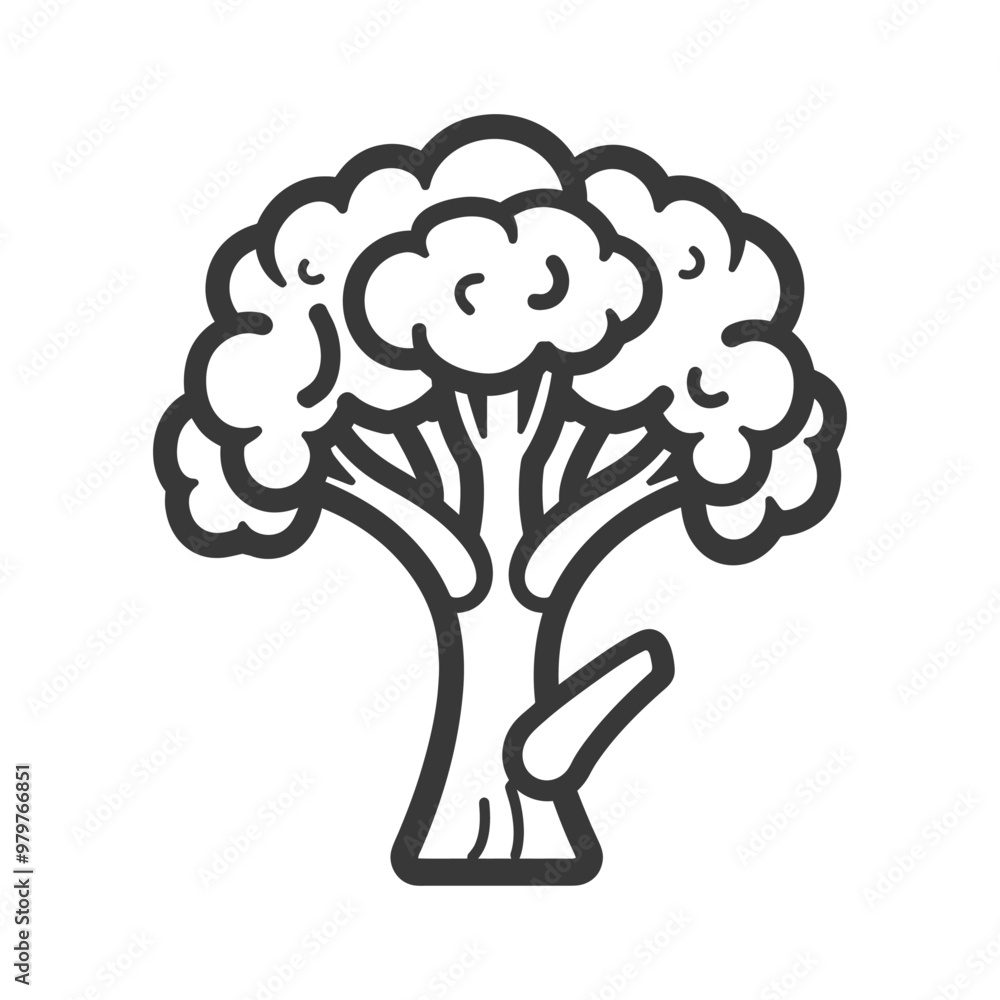 Line Drawing Illustration of a Broccoli Floret Line Drawing Illustration of a Broccoli Floret